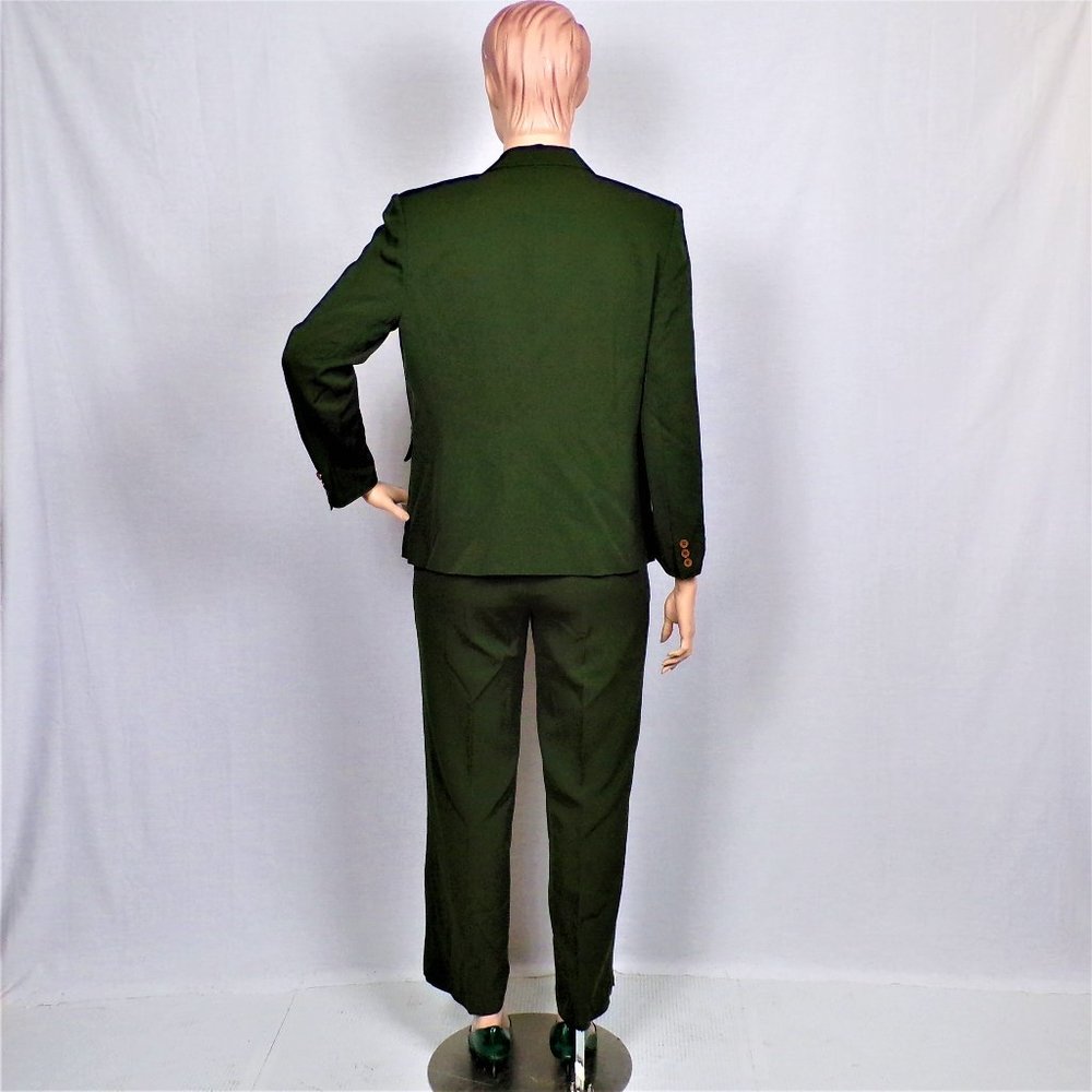 SILK! JOSEPHINE CHAUS size 14 hunter-green 2-piece pant suit 100% silk outer - Picture 5 of 13